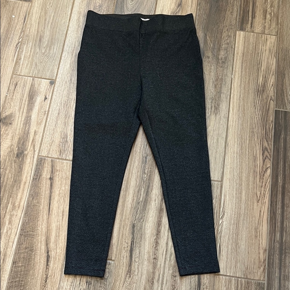 LOFT Charcoal and Black Metallic Stripe Leggings